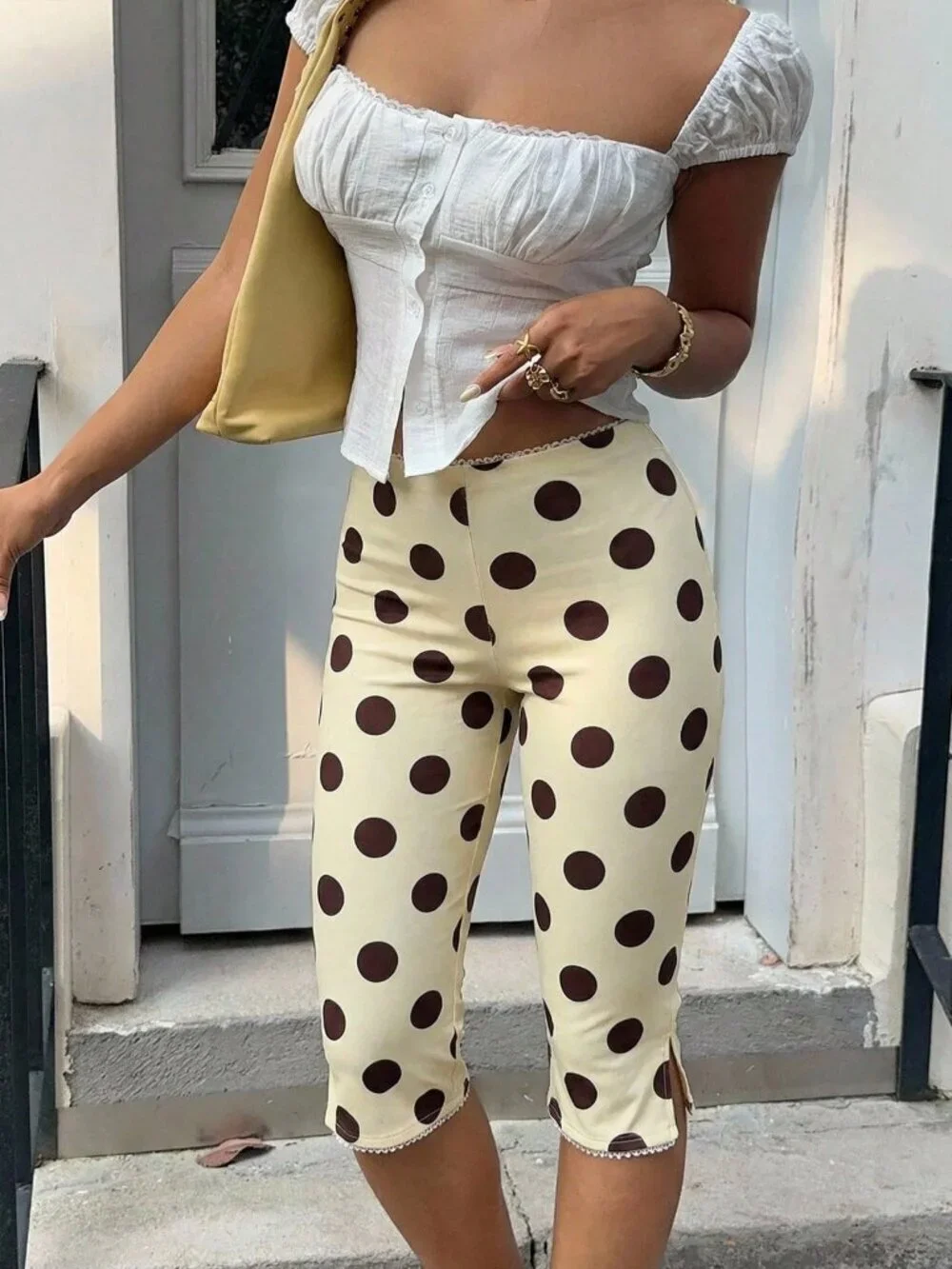 Multicolor Polka Dot Print Women's Elastic Knit Leggings